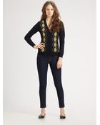 Milly Embroidered Argyle Cardigan - Lyst