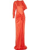 Halston Asymmetric Satin-jersey Gown - Lyst