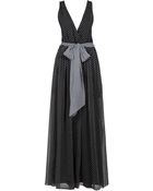 Halston Heritage Low Cut V Neck Long Dress - Lyst