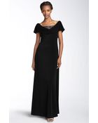 Patra Drape Neck Gown with Beaded Illusion Mesh - Lyst