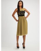 Robert Rodriguez Embroidered Shirred Dress - Lyst