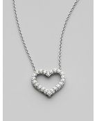 Roberto Coin Diamond & 18k White Gold Open Heart Necklace/¾ - Lyst