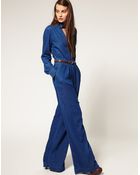 ASOS Collection Asos Denim Frill Collar Jumpsuit - Lyst