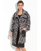 Lafayette 148 New York Leather Trim Zebra Pattern Coat - Lyst