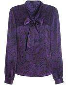 Jaeger Printed Tie Neck Blouse - Lyst