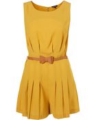 Topshop Pleat Bow Belted Playsuit - Lyst