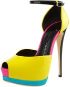 Giuseppe Zanotti Neon Colorblock Platform Dorsay - Lyst