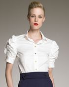 Saint Laurent Ruched-sleeve Poplin Blouse - Lyst