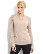 Adrianna Papell Pointelle Sleeve Cardigan - Lyst