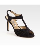 Manolo Blahnik Suede T-strap Slingback Sandals - Lyst