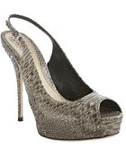 Gucci Beige Snakeskin Slingback Peep Toe Platform Pumps - Lyst