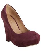 L.a.m.b. Burgundy Suede Plum Platform Wedges - Lyst
