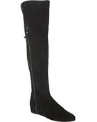 Stuart Weitzman Black Suede Elf Tall Flat Zipper Boots - Lyst