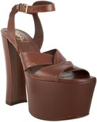 Saint Laurent Brown Leather Woodstock Platform Sandals - Lyst