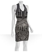 Hervé Léger Black and Cream Printed Bandage Dress - Lyst