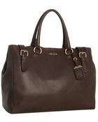 Prada Burnt Brown Deerskin Buckle Detail Large Tote - Lyst