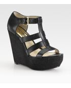 MICHAEL Michael Kors Faye Leather Wedge Sandals - Lyst