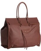 Balenciaga Brown Calfskin Papier Flap Tote - Lyst
