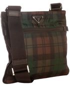 Prada Brown Plaid Nylon Zip Small Messenger Bag - Lyst