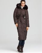 Ellen Tracy Belted Maxi Coat with Fox Fur Trim Hood - Lyst