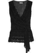Oscar de la Renta Silk-chiffon and Lace Top - Lyst