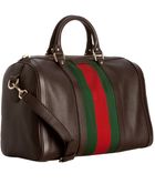 Gucci Cocoa Leather Vintage Web Boston Bag - Lyst