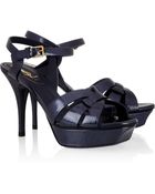 Saint Laurent Tribute Textured Patent-leather Sandals - Lyst