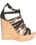 Jimmy Choo 130mm Pekabo Suede & Metallic Leather Wedges - Lyst