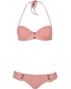 Topshop Coral Stripe Bikini Top - Lyst