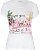 Maje Ecru Printed Linen T-shirt - Lyst