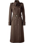 Roberto Cavalli Brown Double Breasted Long Coat with Belt - Lyst