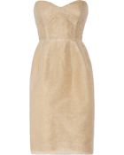 Oscar de la Renta Tulle and Gold Threaded Strapless Dress - Lyst