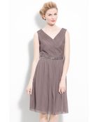 Donna Morgan Belted Ruched Chiffon Dress - Lyst