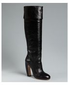 Miu Miu Black Leather Cuffed Tall Boots - Lyst