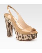 Prada Patent Leather and Wood Slingback Sandals - Lyst
