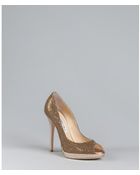 Jimmy Choo Bronze Glitter Quiet Peep Toe Pumps - Lyst