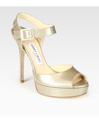 Jimmy Choo Linda Enamel Patent Leather Platform Sandals - Lyst