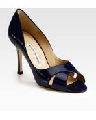 Manolo Blahnik Patent Leather Peep Toe Pumps - Lyst