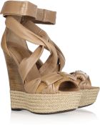 Burberry Leather Wedge Sandals - Lyst