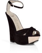 Le Silla Black Suede Wedge Sandals - Lyst