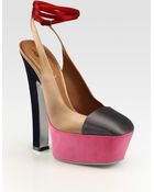 Saint Laurent Satin and Suede Colorblock Platform Pumps - Lyst