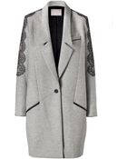 Jason Wu Grey Wool Coat with Black Lace Trim - Lyst