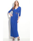 Alex Evenings Beaded Ruched Jersey Gown - Lyst