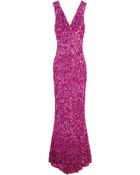 Elie Saab V Neck Sequin and Raw Chiffon Gown - Lyst