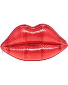 Lulu Guinness Snakeskin Lips Clutch - Lyst