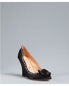 Pour La Victoire Black Satin Prya Pearl Detail Wedges - Lyst