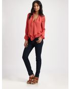 Haute Hippie Ruffle-front Silk Blouse - Lyst