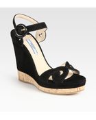 Prada Suede and Cork Wedge Sandals - Lyst