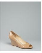 Jimmy Choo Nude Patent Leather Bale Peep Toe Wedges - Lyst