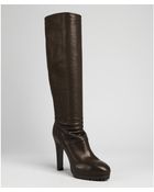 Saint Laurent Black Leather Kneehigh Heeled Boots - Lyst